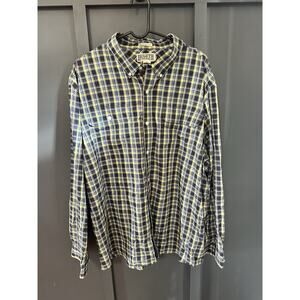 Duluth Trading Co Men’s Untucked Length Long Sleeve Button Down -Navy/Yellow 2XL